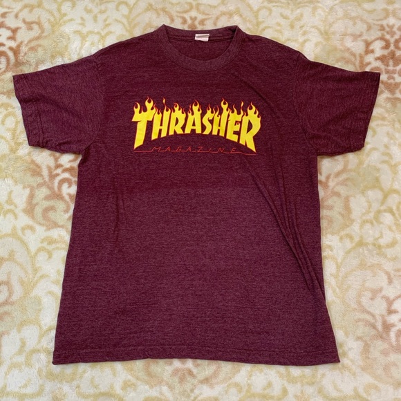 Thrasher Other - Maroon Thrasher Tee - Classic Flame Logo